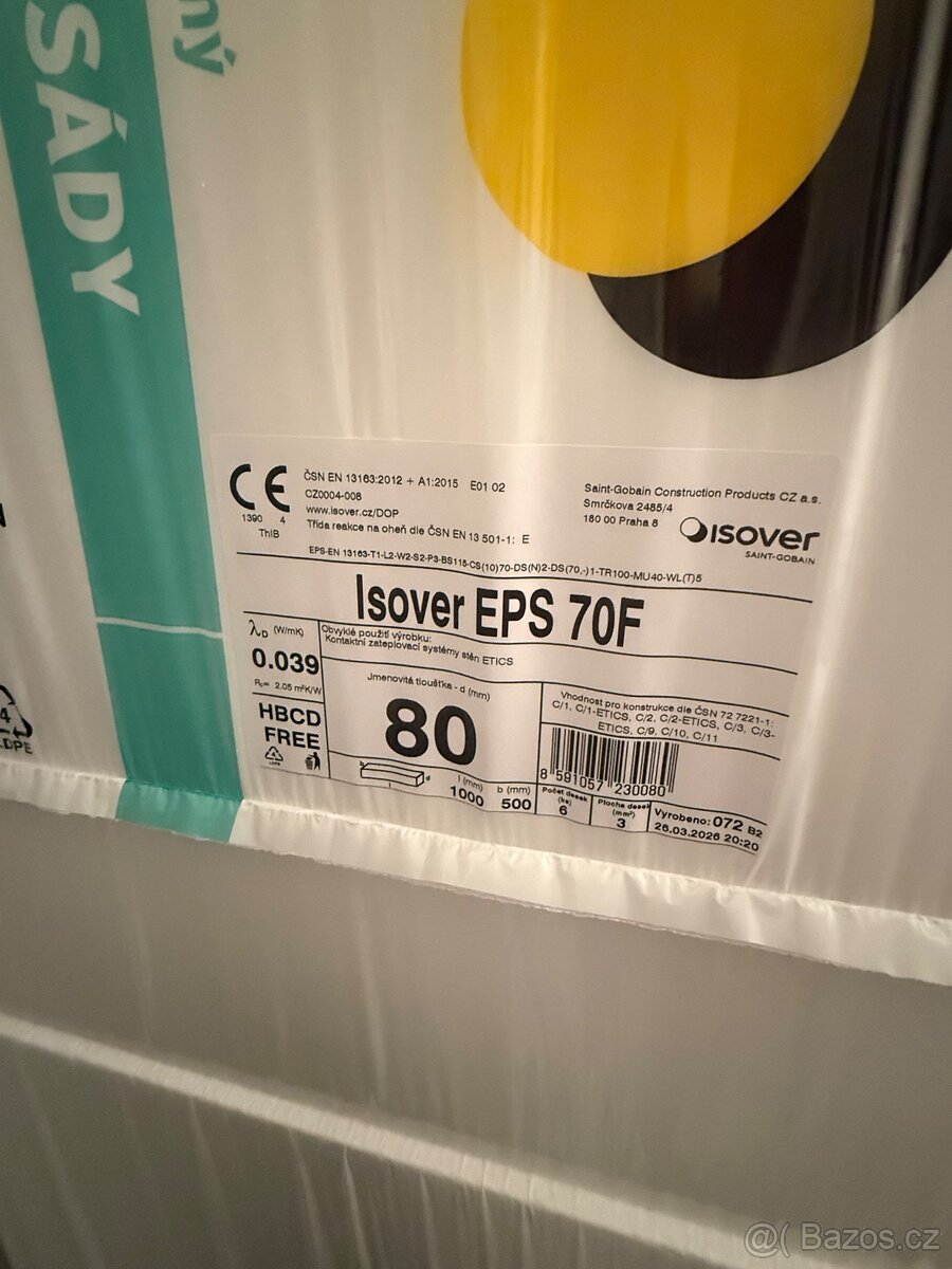 Fasádní polystyren Isover EPS 70F 1000x500x80 mm - 3