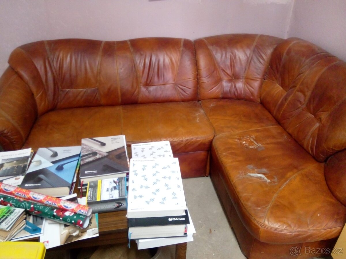 Rozkládací gauč L kožený - 3
