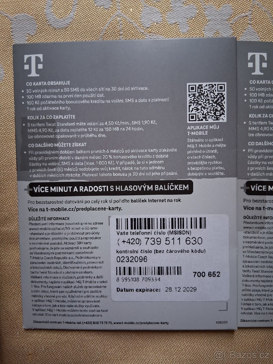 3 předplacené karty T mobilu - 3