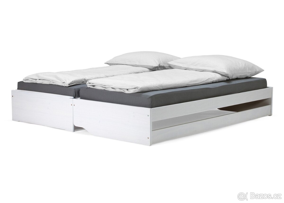 Postel rozkládací multifunkce bílá včetně matrací a roštů - 3