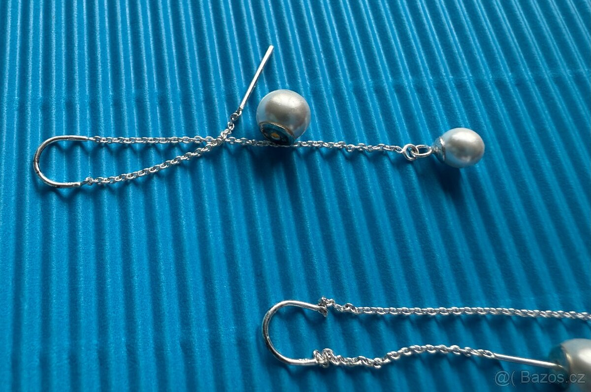 Stříbrné (Ag) visací náušnice perličky, nové, sleva 50 %. - 3