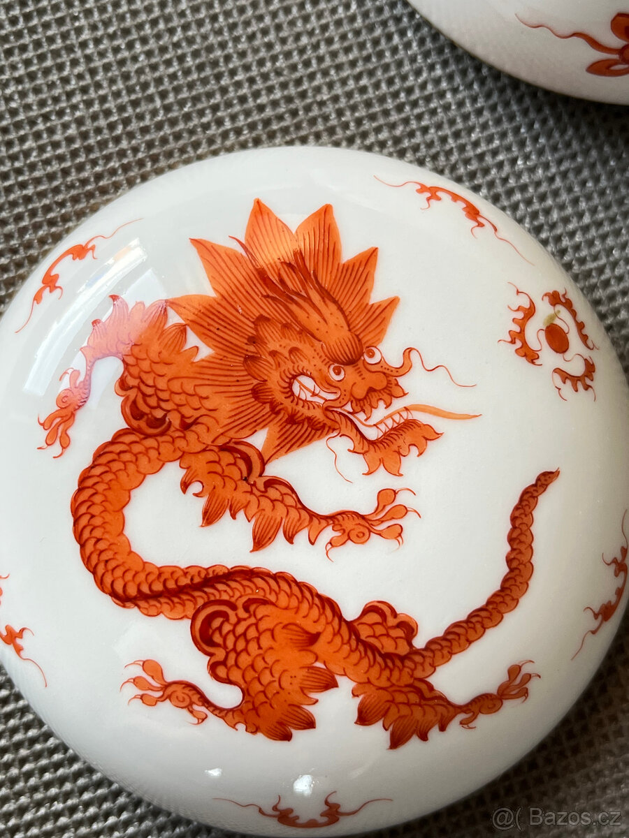 Meissen Míšeň Dóza s víkem Mingský drak 8.5 cm - 3