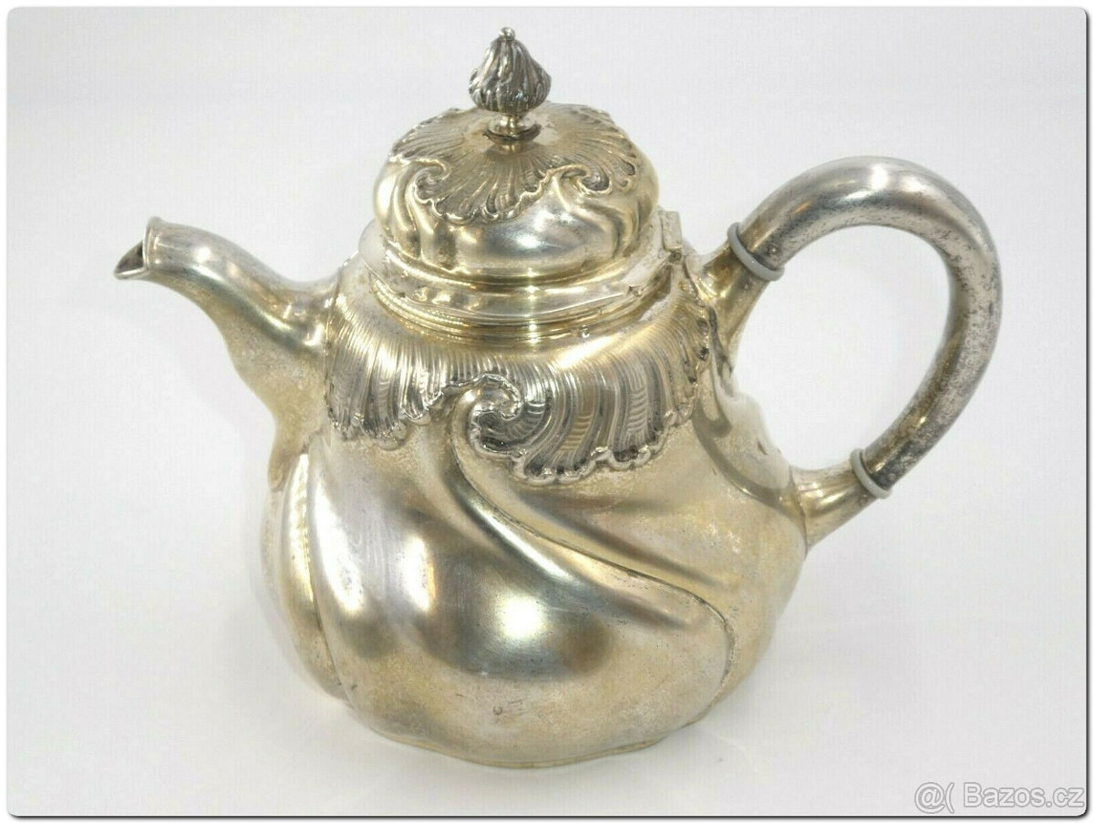 Nádherný kávový a čajový servis, stříbro 800, půlměsíc a kor - 3