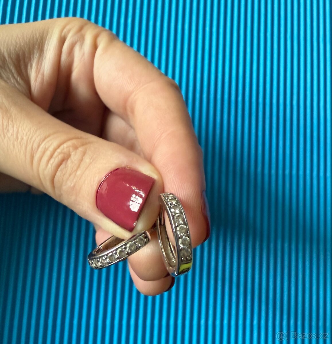 Stříbrné (Ag) rhodiované náušnice kroužky, zikonky, sleva. - 3