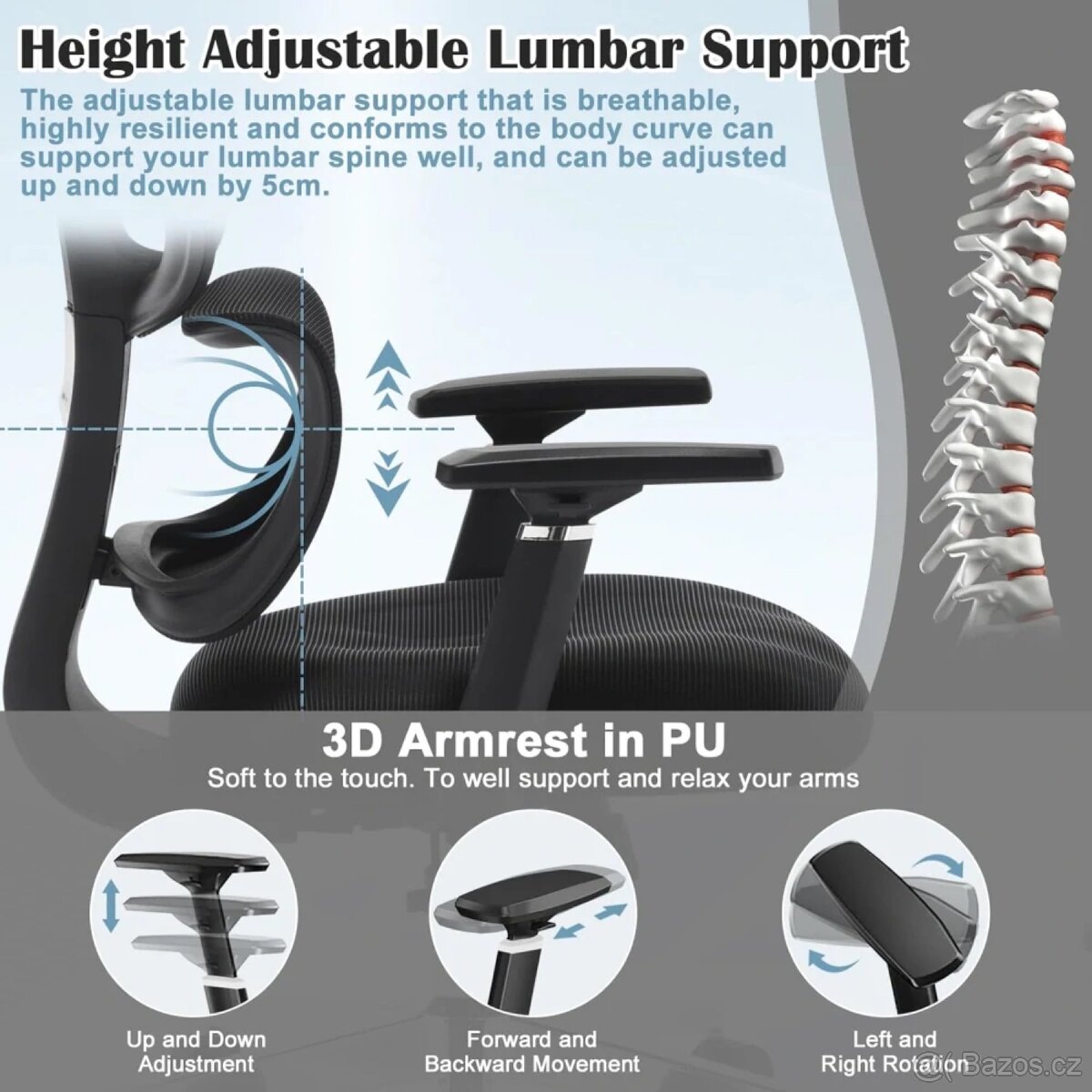 Kancelářská židle WOLTU, ergonomická otočná židle - 3