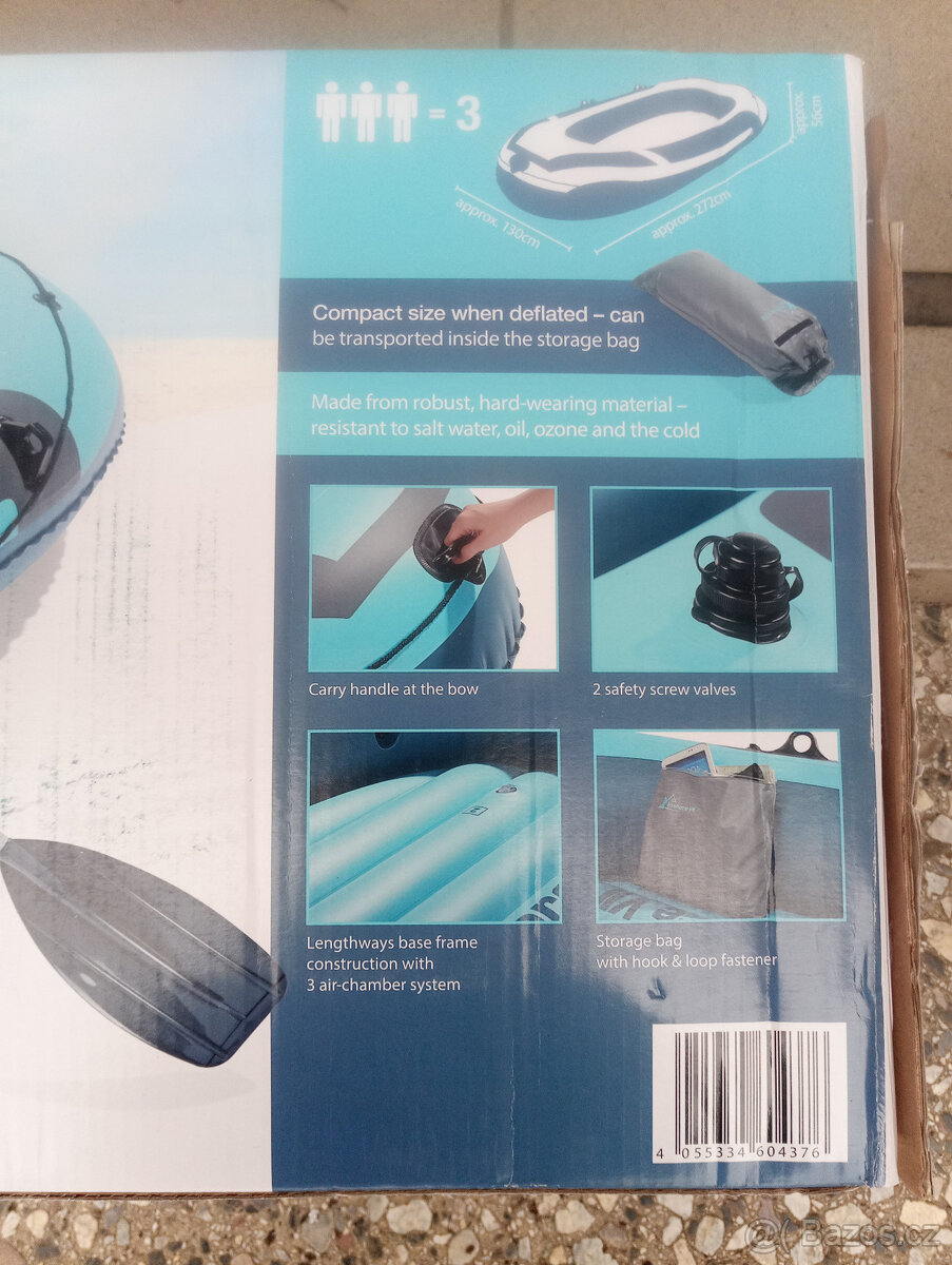 Nový nafukovací člun + 2 vesla, 272cm dlouhý, nosnost 260kg - 3