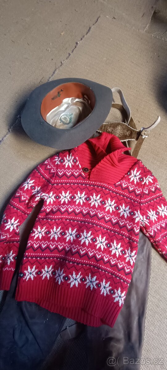 Kožené kalhoty svetr klobouk Kukla kabátek - 3