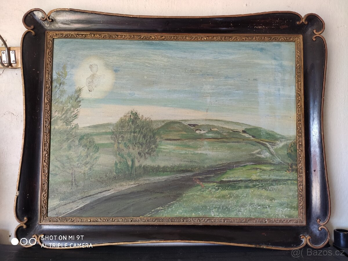 Starožitný blondelový rám s neznámým obrazem - 3