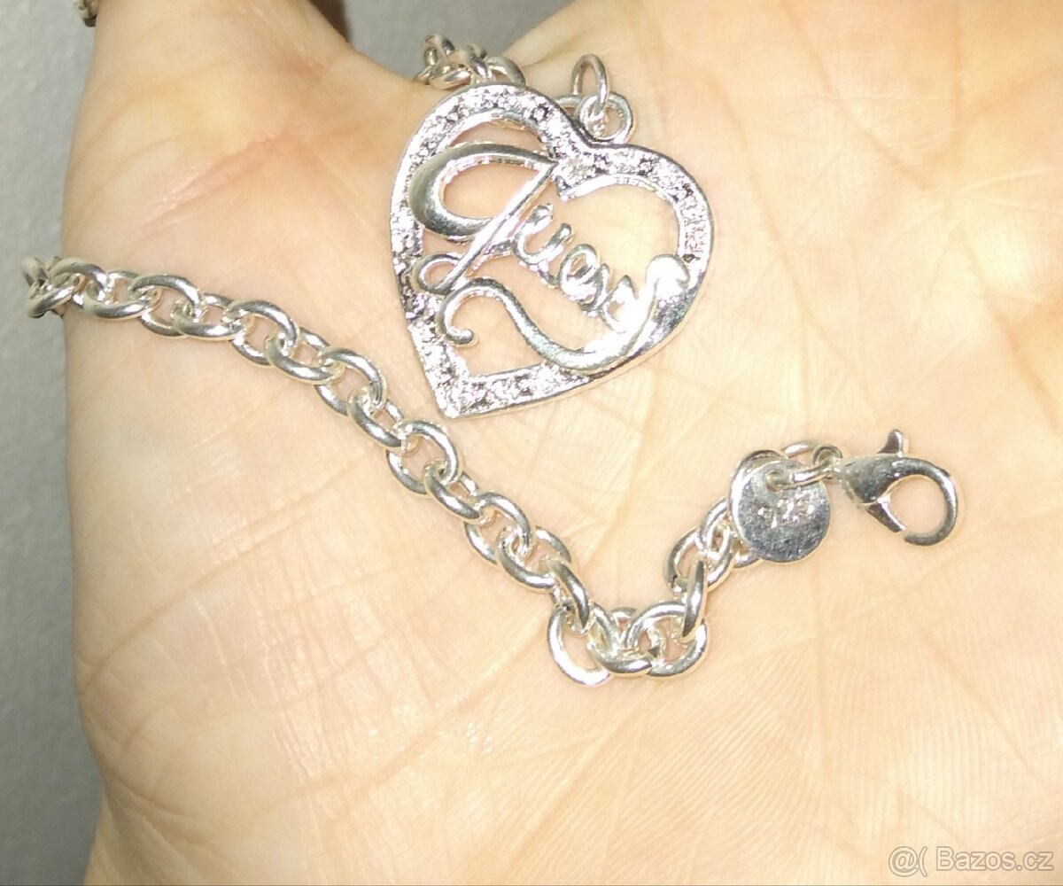 Nový náramek guess srdce srdíčko bižuterie 21 cm postribrene - 3