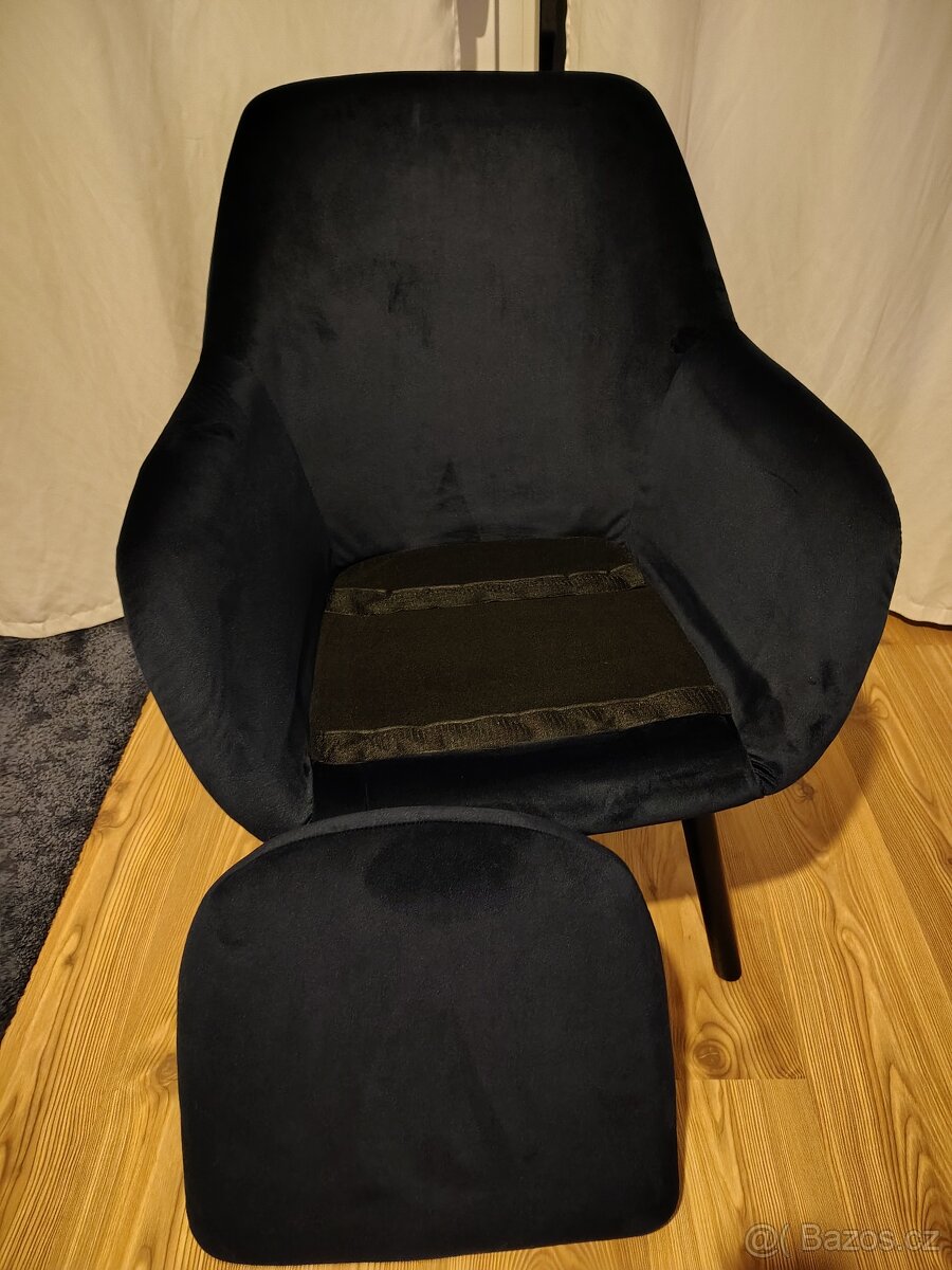 Modré semišové křeslo Jysk - 3