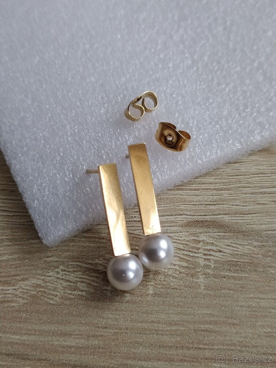 Náušnice perlička ocel pozlacená - 3