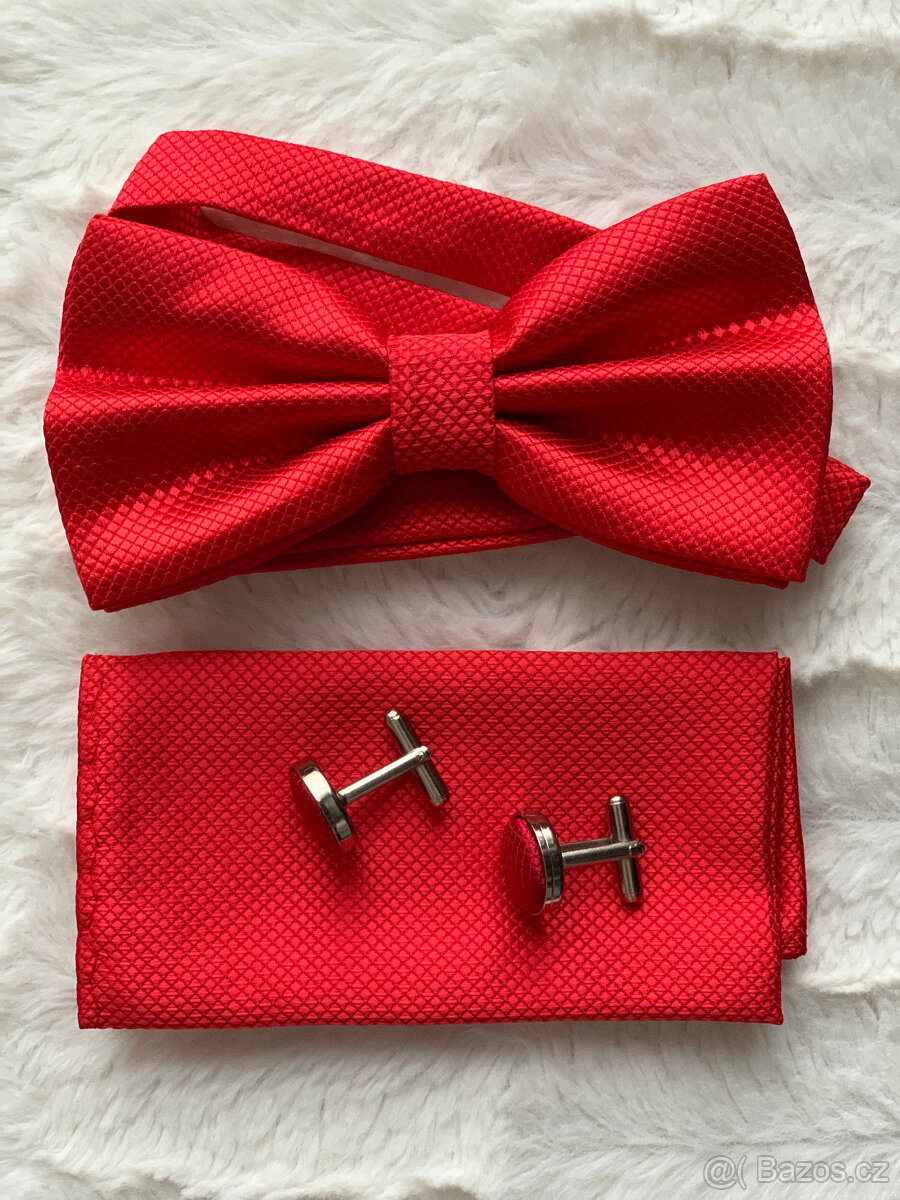 Pánský set motýlek+kapesníček, červený odstín - 3