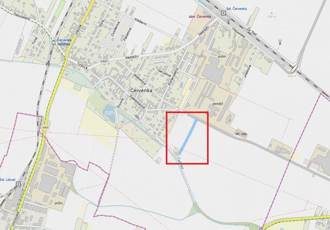 Pole s možným potenciálem výstavby – kú Červenka – 3 829 m2 - 3