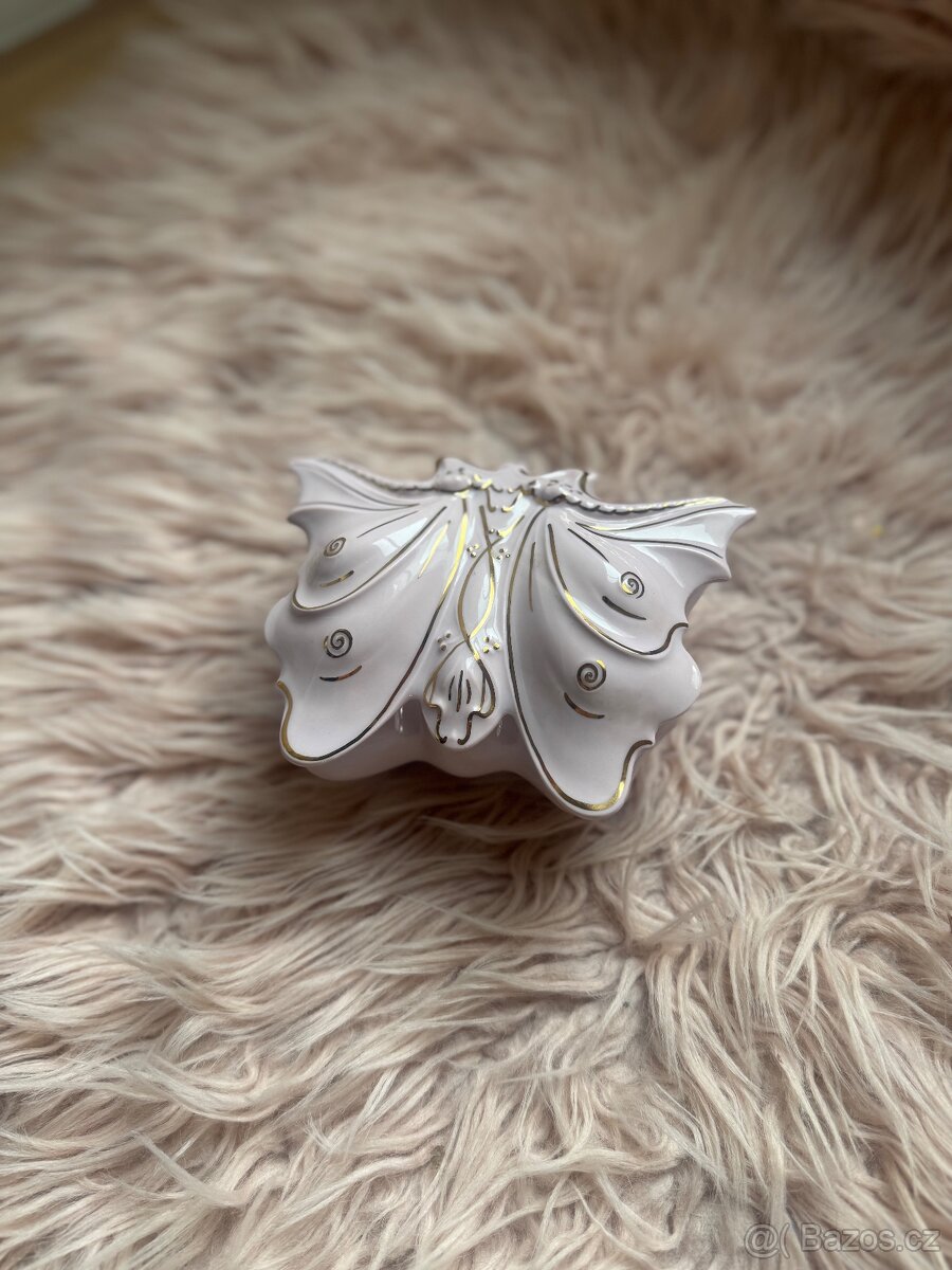 Růžový porcelán dóza Motýl - 3