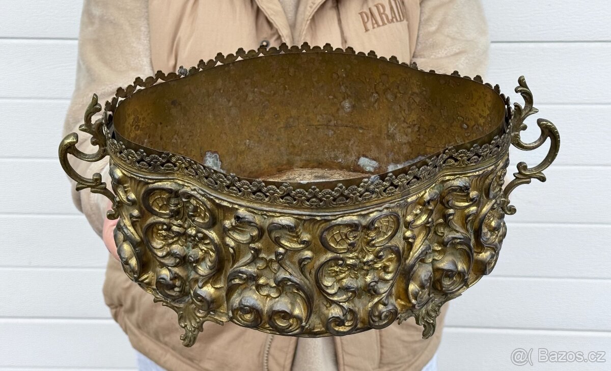 Žardiniéra květináč starožitný 1850-60 mosaz Francie Napoleo - 3