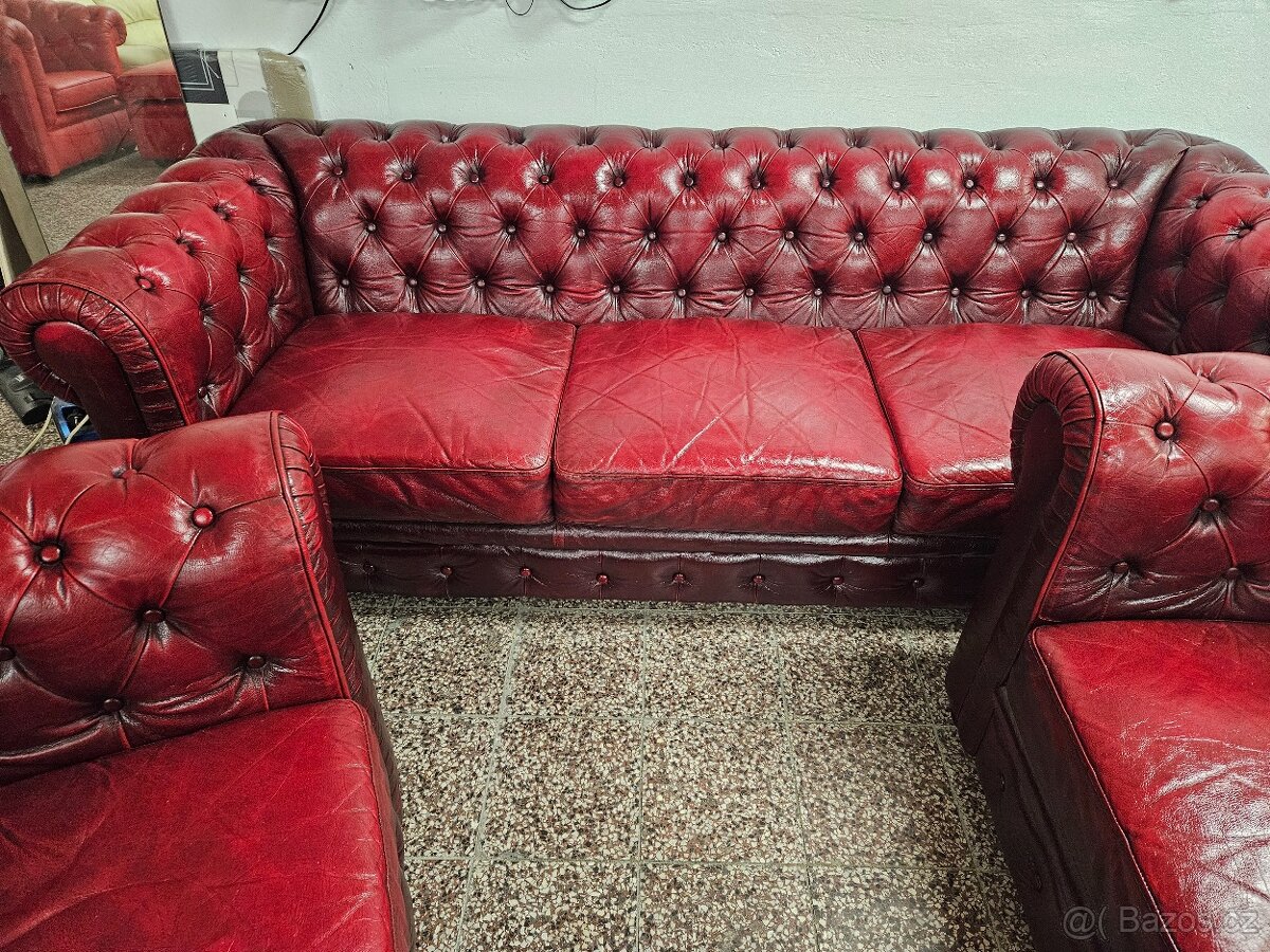 CHESTERFIELD ŠTÝL, KOŽENÁ SEDAČKA 3+2+1 - 3