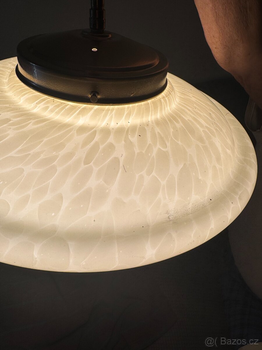 starožitný lustr funkční brokové sklo první republika - 3