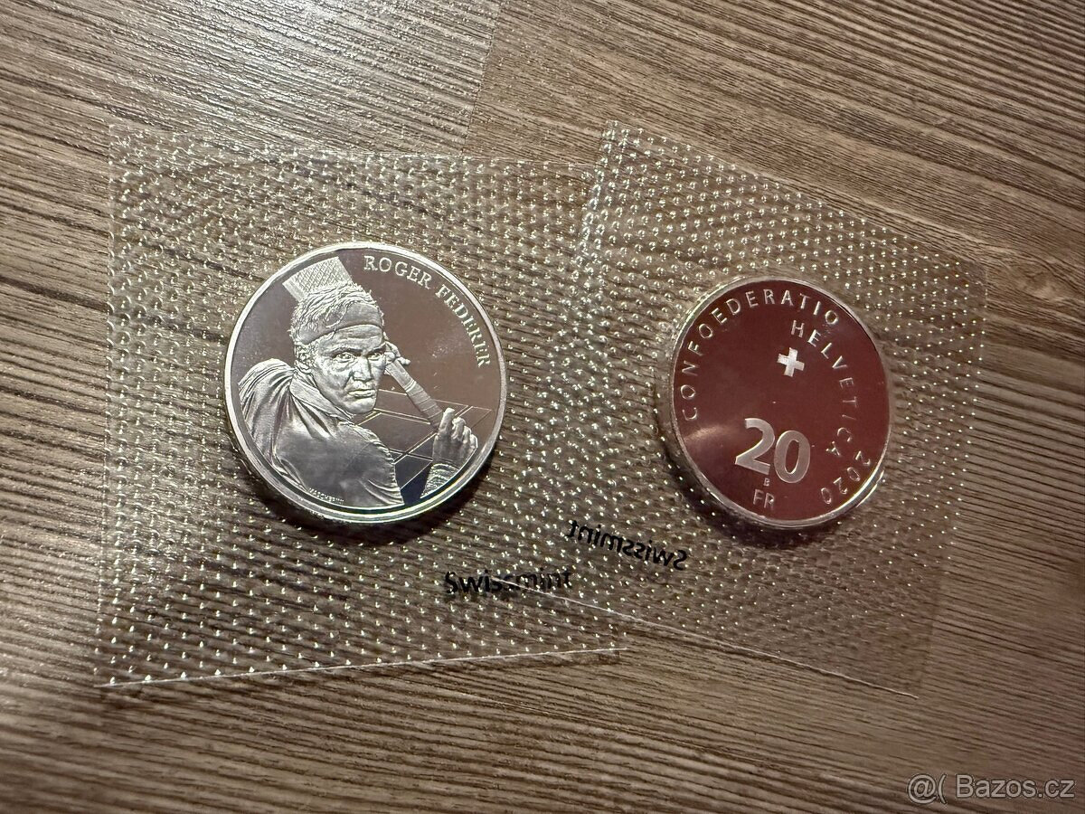 stříbrná mince Roger Federer ve folii Swiss Mint 20CHF 2020 - 3