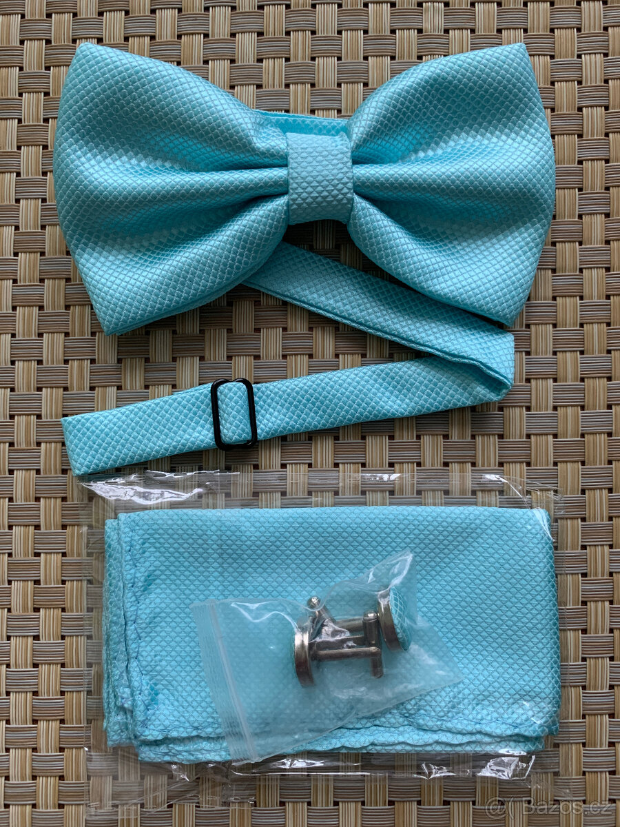 Pánský set motýlek+kapesníček, modrý odstín - 3