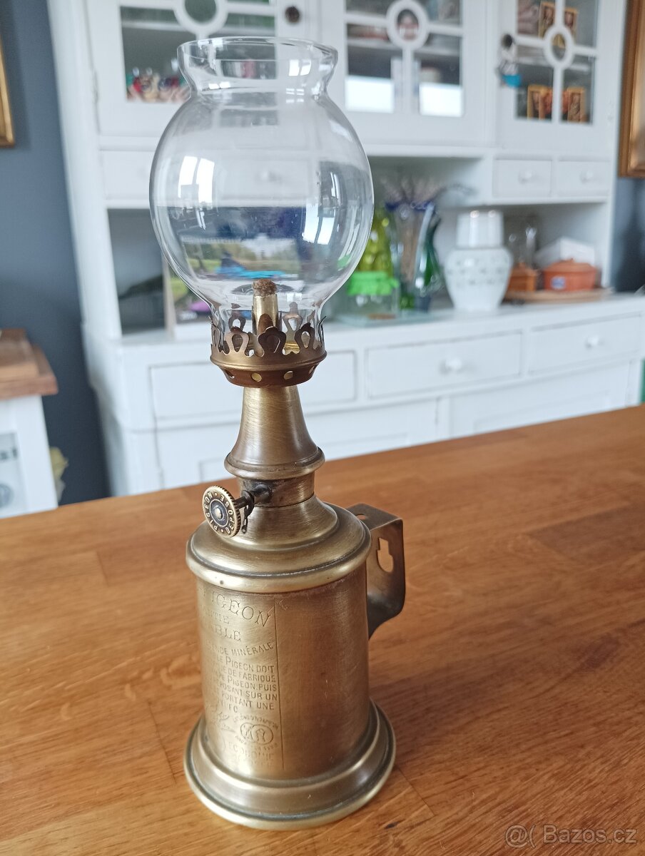 RARITNÍ STAROŽITNÁ SECESNÍ MOSAZNÁ LAMPA PIGEON 1900–1910 - 3