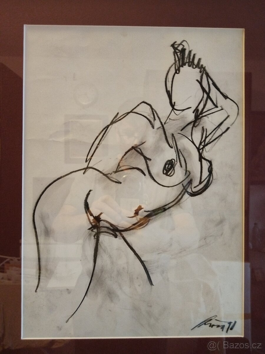 obraz NAHÁ DÁMA, akt, kresba, sign Ant. Kroča 1998 - 3