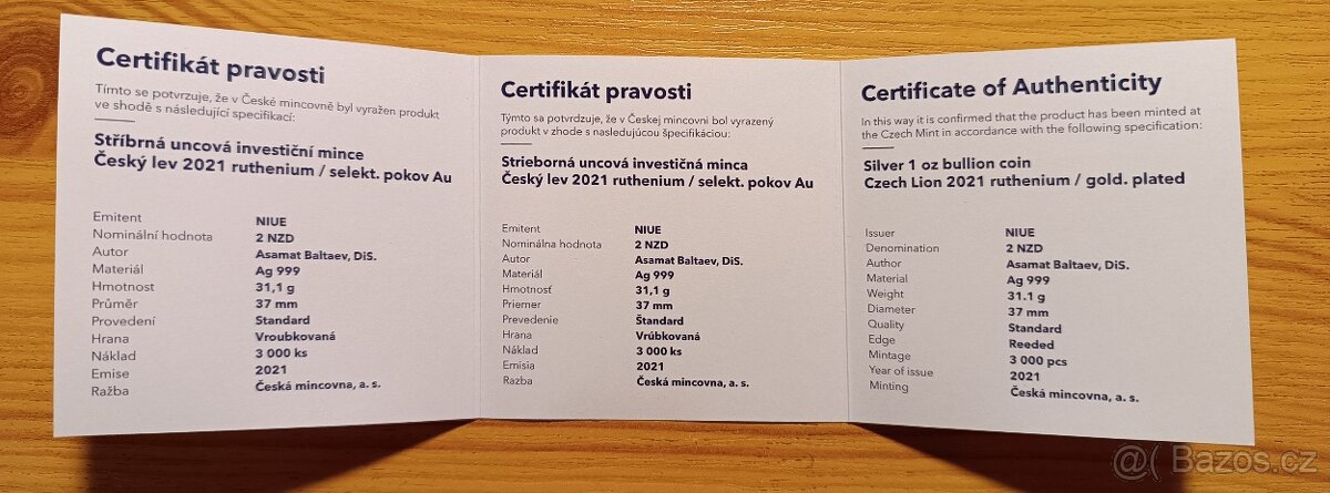 Český lev 2021 1Oz ruthenium selekt. pokov Au - 3