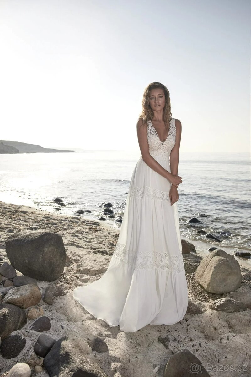 Lehké boho svatební šaty s krajkou – vel. 40, zcela nové - 3