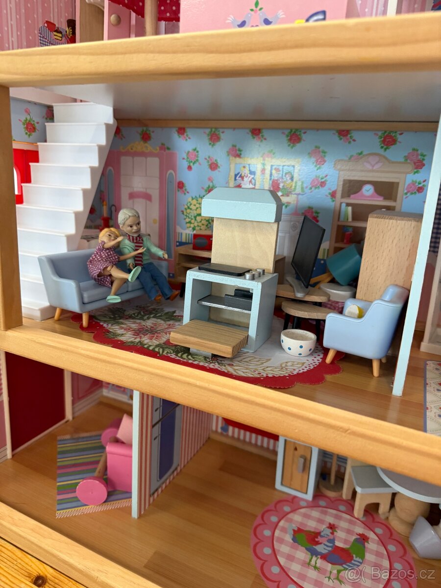 Dřevěný domeček pro panenky s vybavením - 3