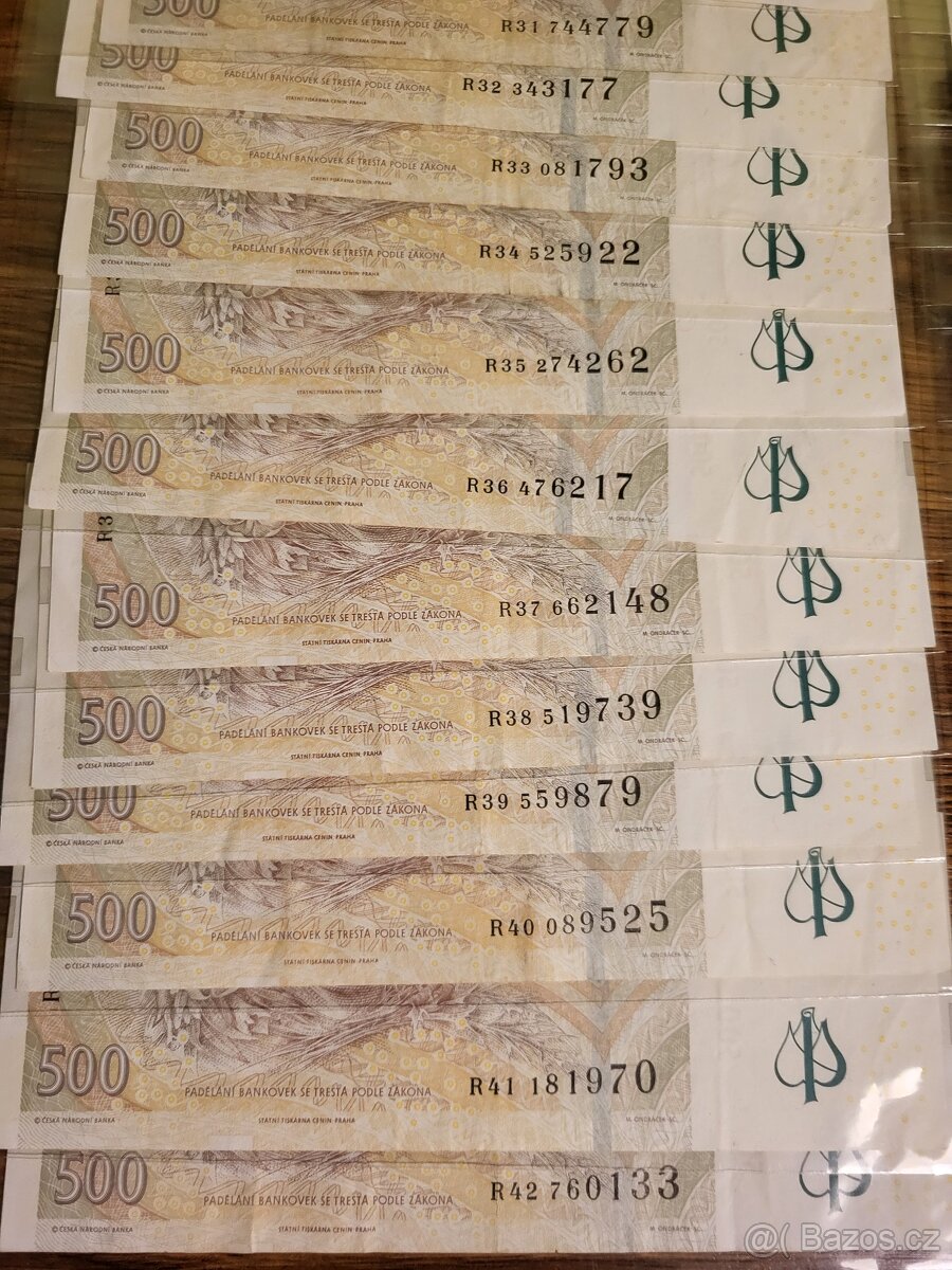 KOMPLETNÍ SADA 500 KČ VZÁCNĚJŠÍ SÉRIE R. R 29 - R 56 - 3