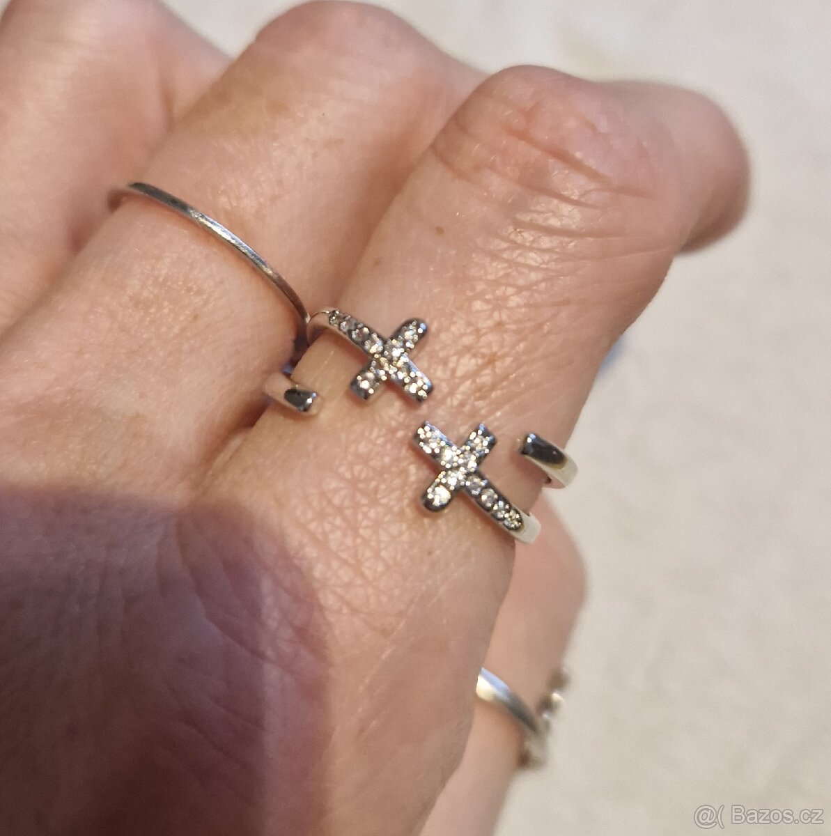 Nový dámský stříbrný prsten prstýnek 925 otevřený kříže kříž - 3