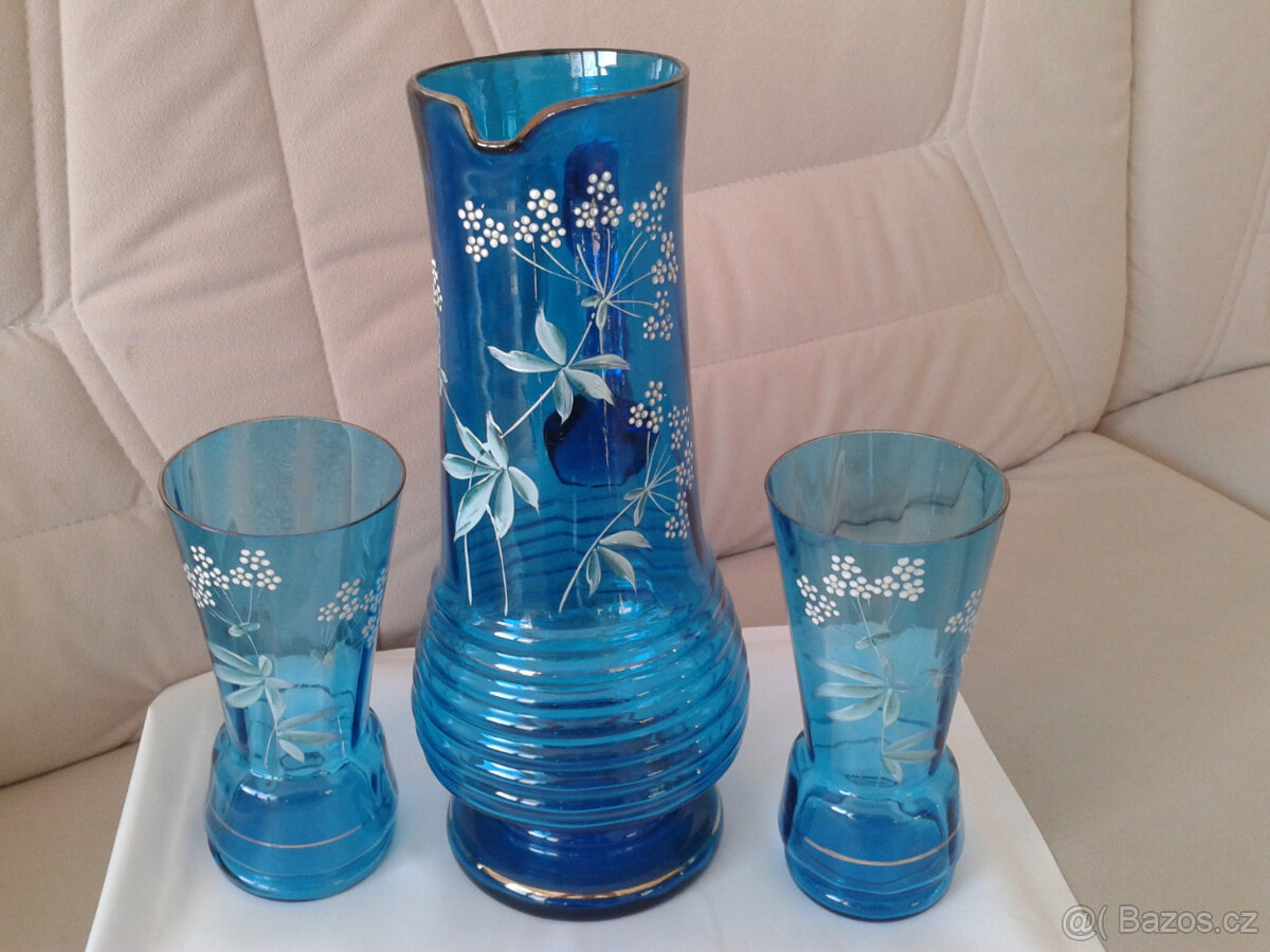 Přátelská souprava modré sklo s malbou - 3