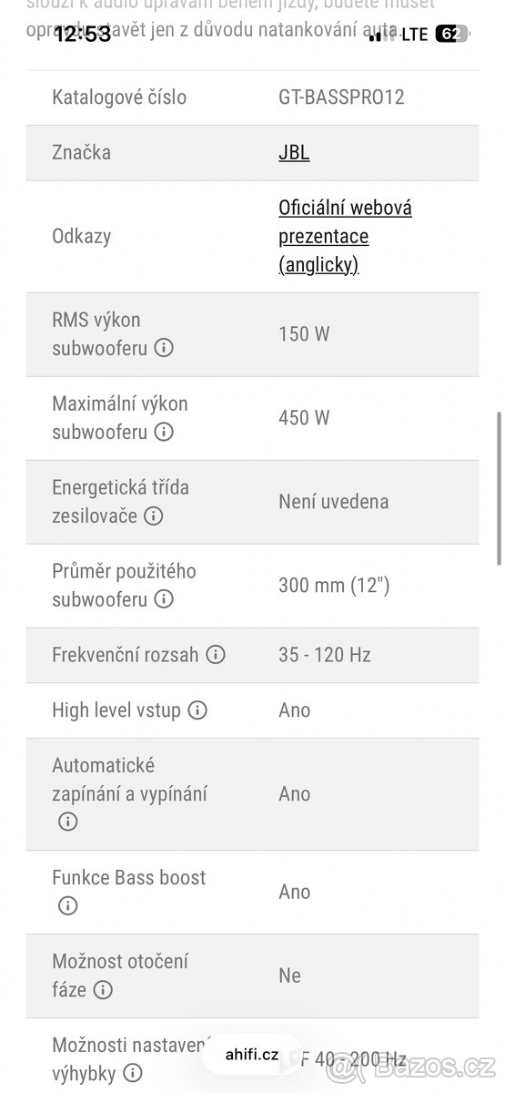 Subwoofer JBL GT series - 3