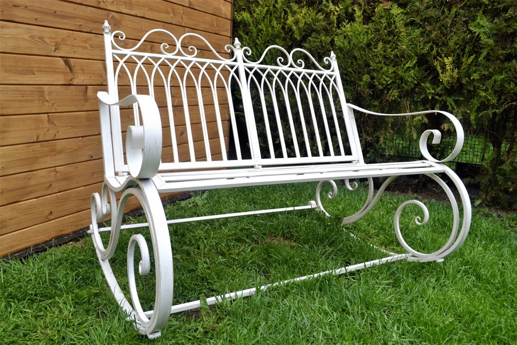 Provence kovová houpací lavice - antik bílá - 3