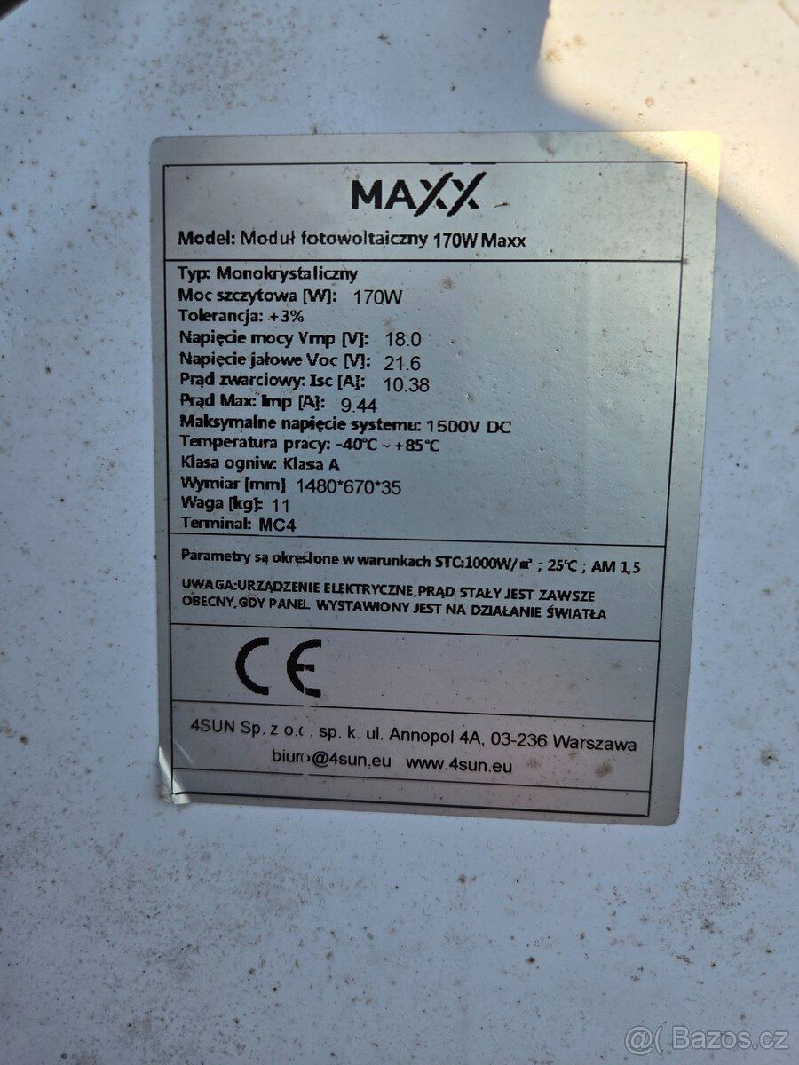 Solární panel Maxx 170W, rozměry 1480x670x35 - 3