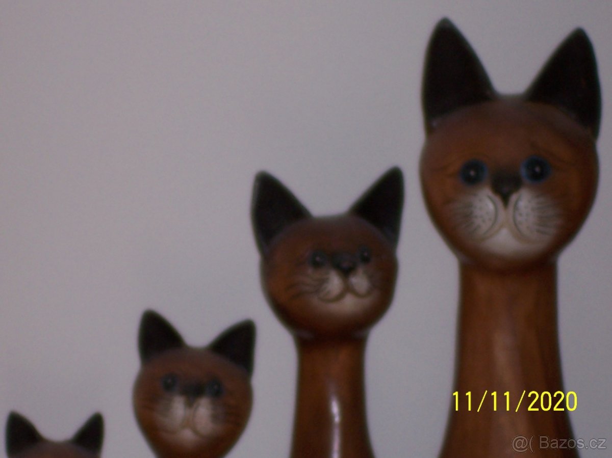 Thajské dřevěné kočičky, 10 kusů, srovnané podle velikosti - 3
