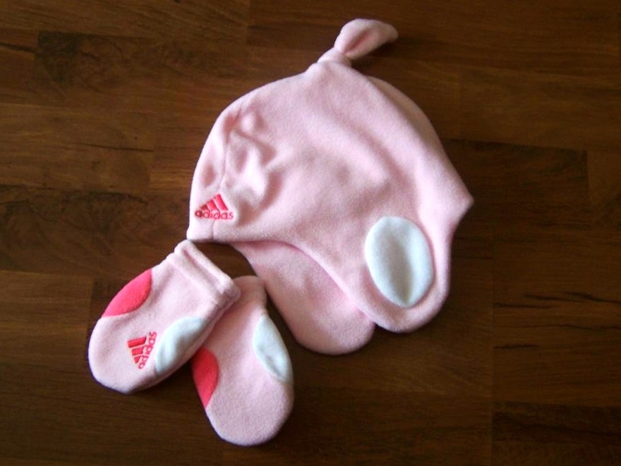 082 - Dívčí růžový setík Adidas = čepička + rukavičky XXS - 3