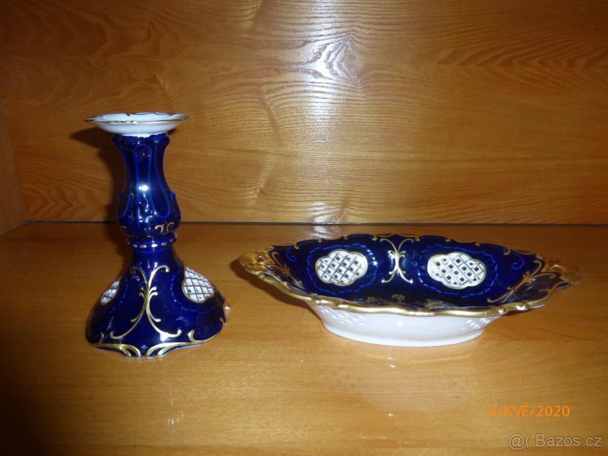 miska a svícen KOBALT // BROUŠENÉ SKLO - 3