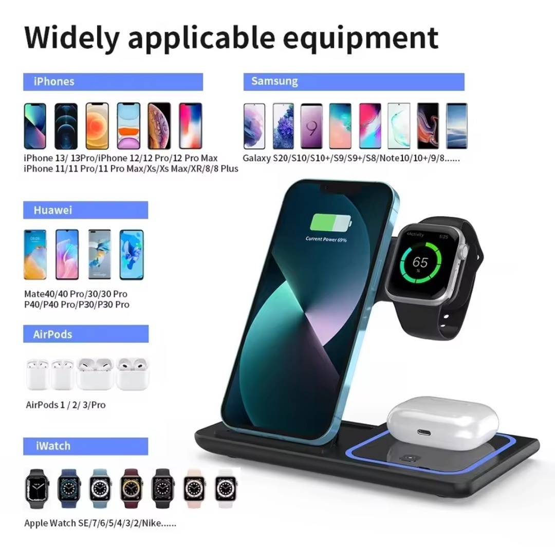 3v1 Bezdrátová Nabíječka. iPhone/Apple Watch/AirPods/Samsung - 3