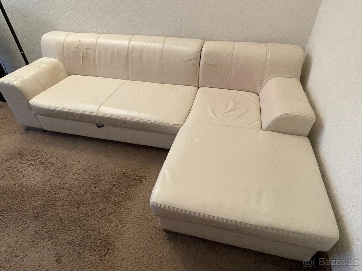 Bílá sedačka koženková, rozkládací - 3