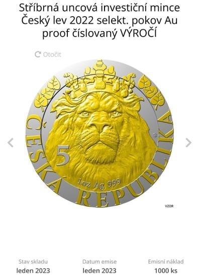 Český lev 2022 pokov Au proof číslovaný VÝROČÍ - 3