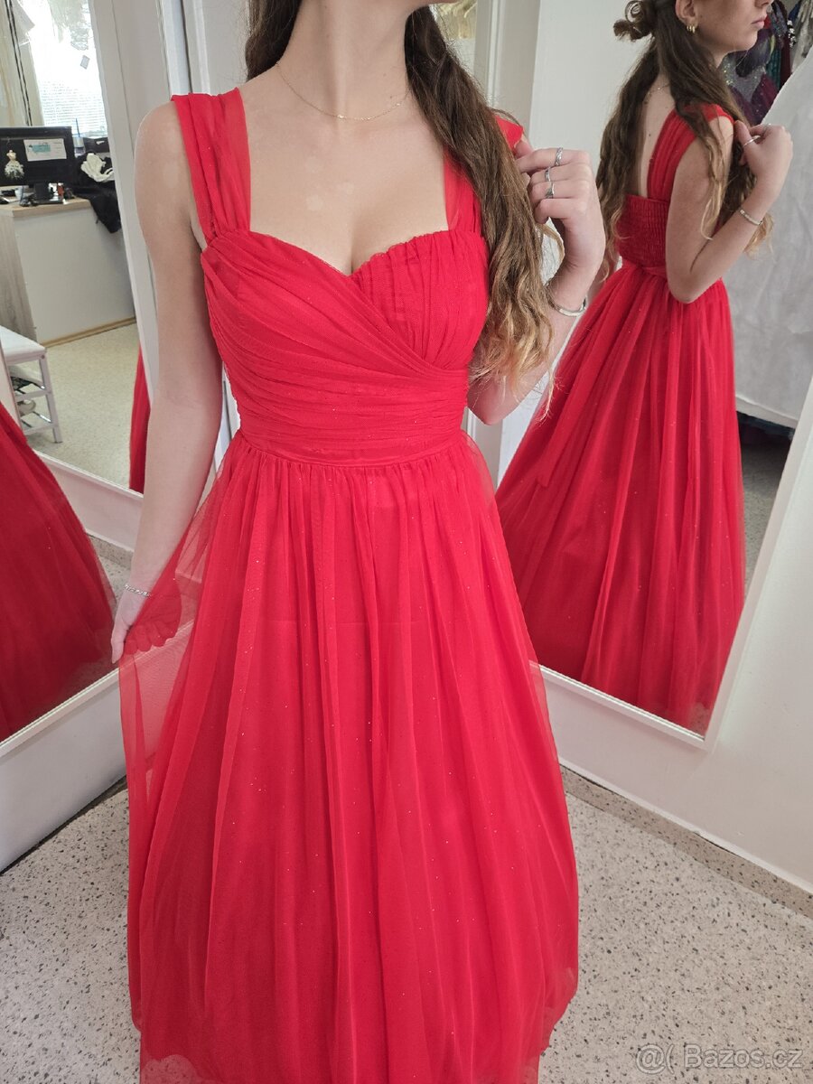 NOVÉ TŘPYTIVÉ plesové šaty ČERVENÉ - 3