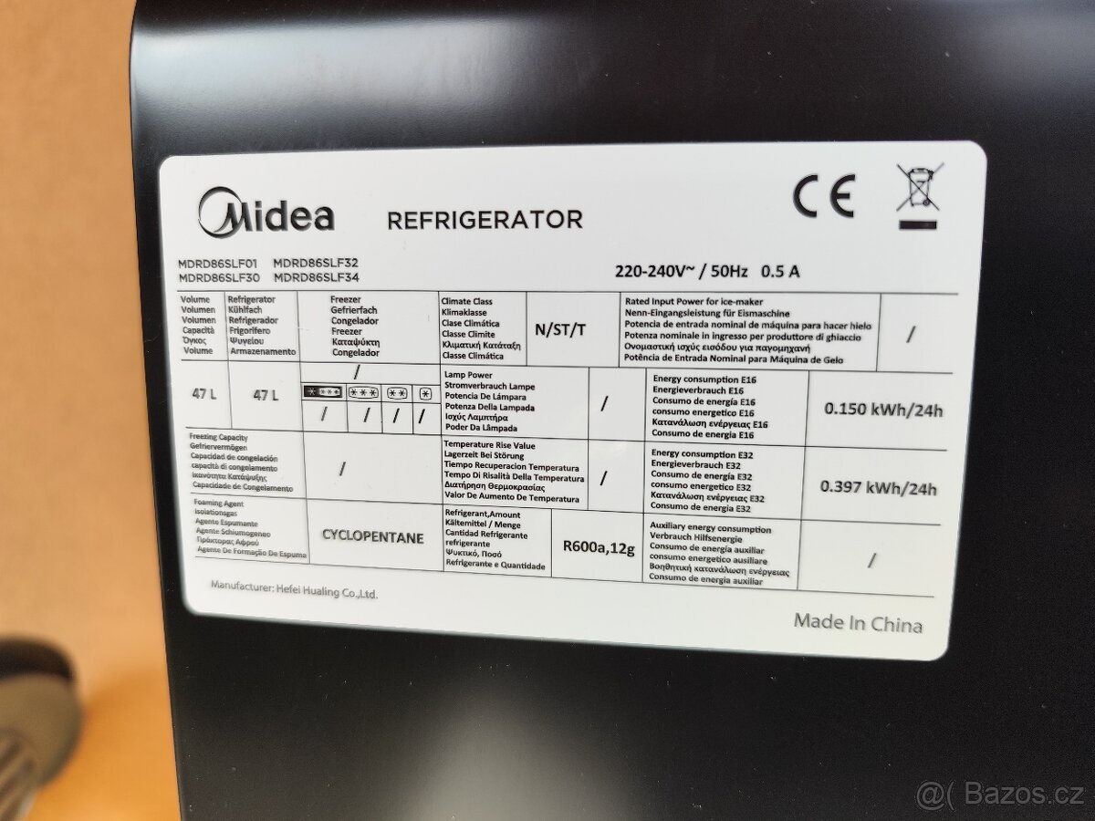 Prodám ledničku Midea MDRD86SLE30, 47 l, N-T, 41 dB, E, Čern - 3