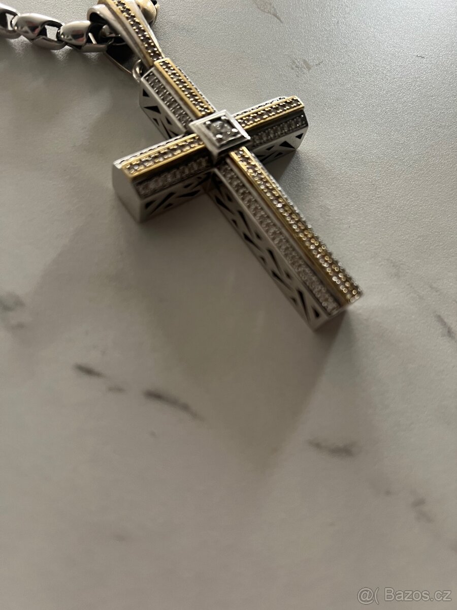 Zlatý kříž královský s diamanty 4,75 karátu náhrdelník 14k - 3