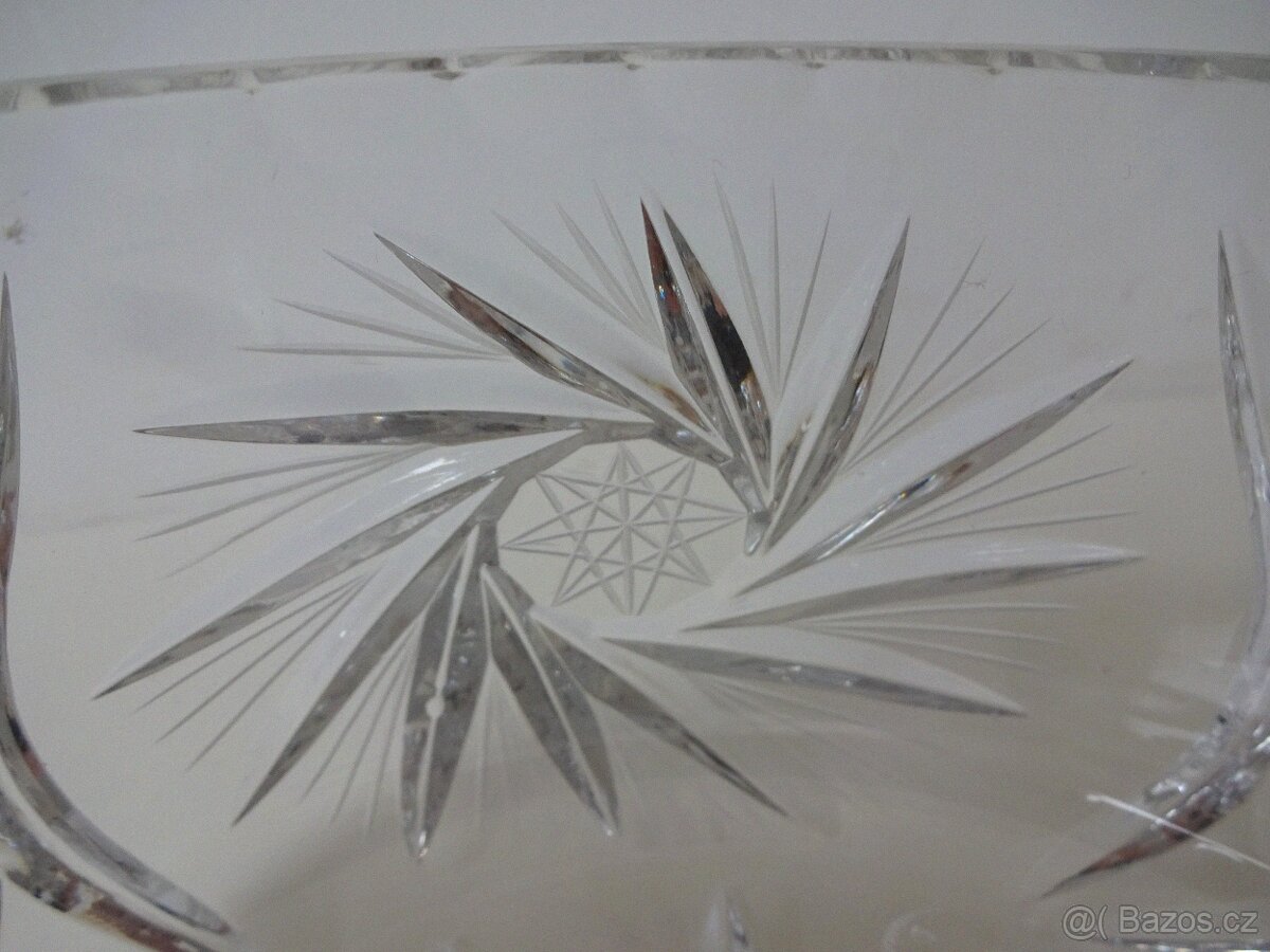 Starožitná skleněná mísa - broušené křišťálové sklo - 3