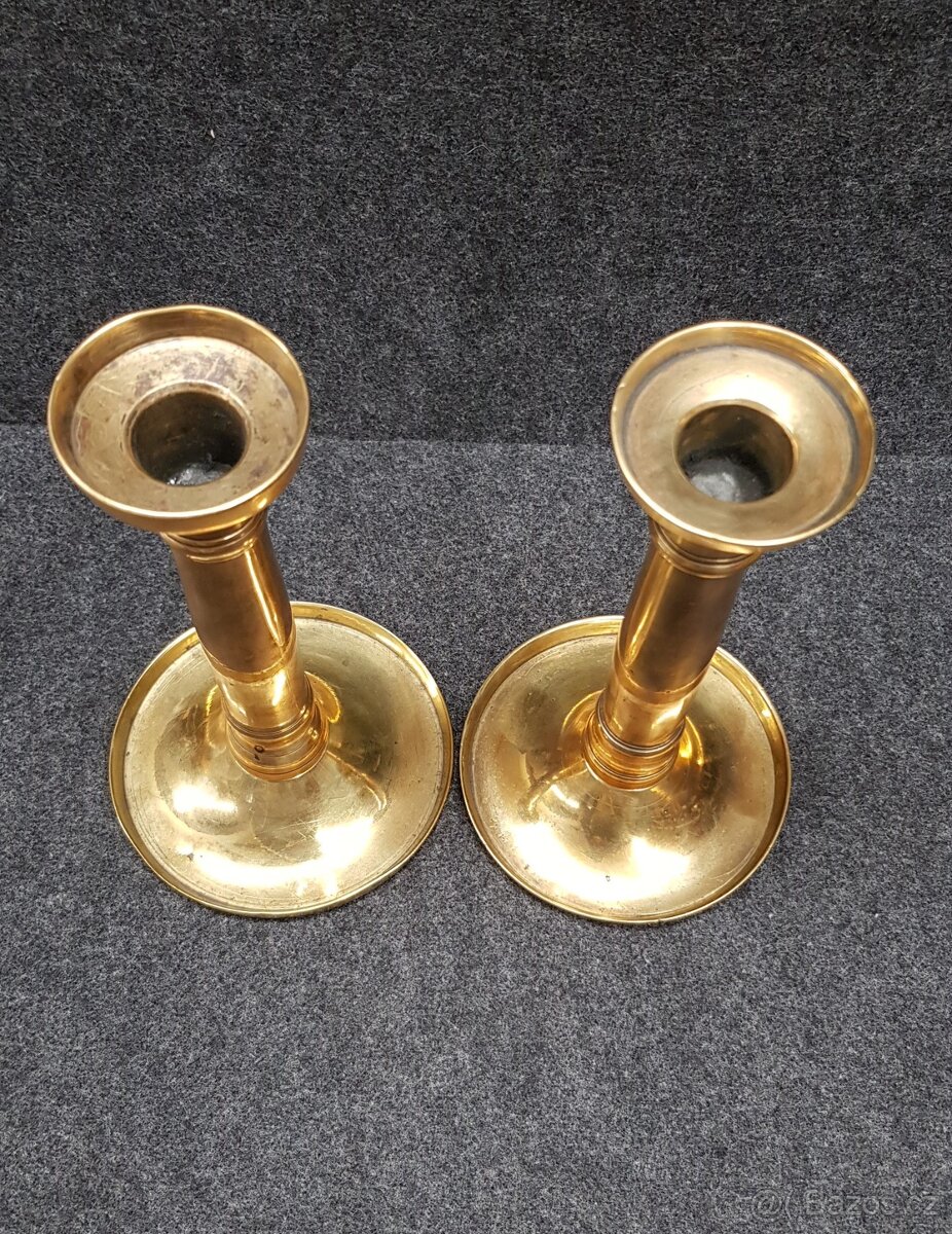 2x starožitný párový mosazný svícen - 3