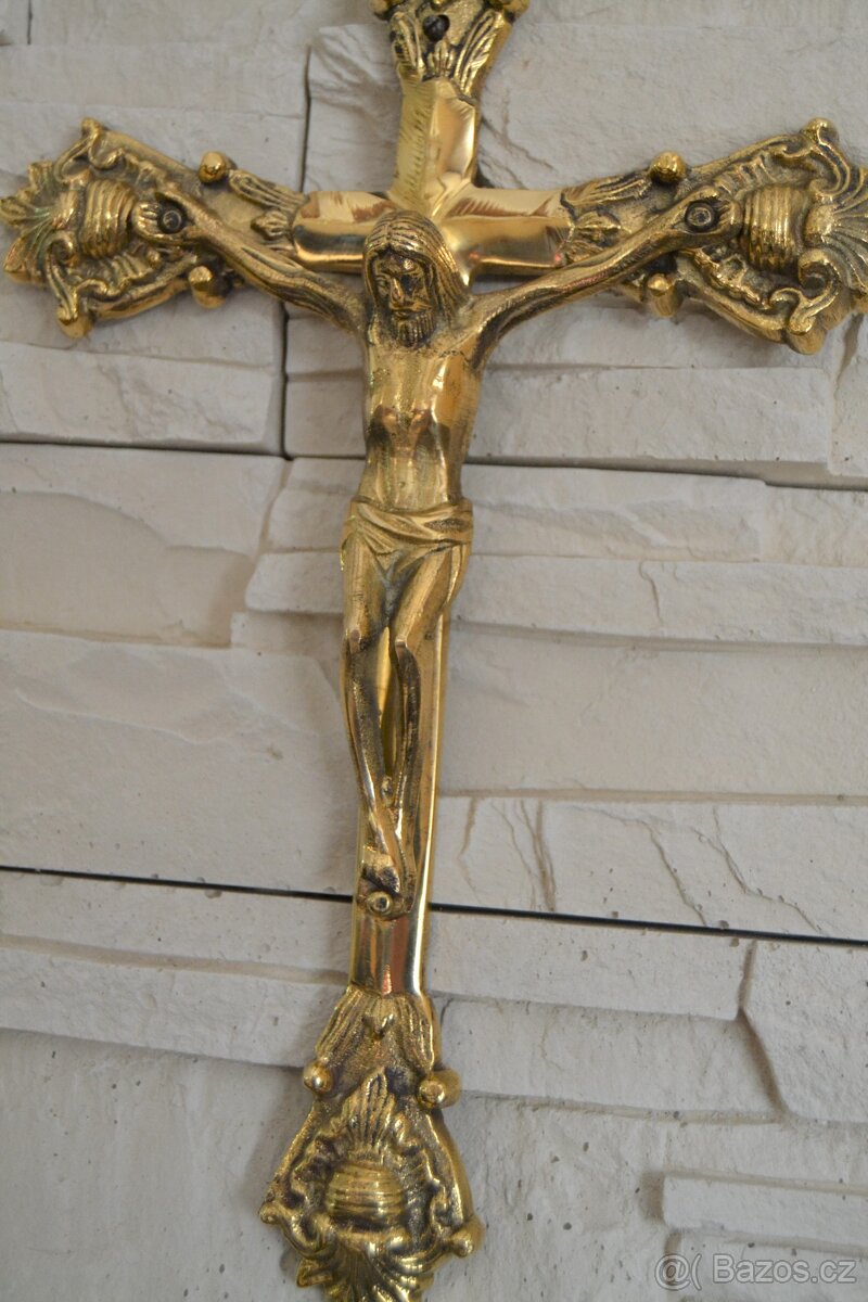 Mosazný kříž - krucifix JEŽÍŠ 32cm - 3