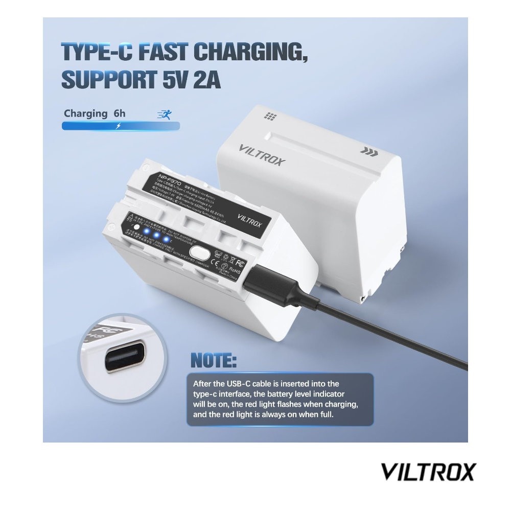 Viltrox nabíjecí set 2x baterie NP-F970 USB C s led, USB C - 3
