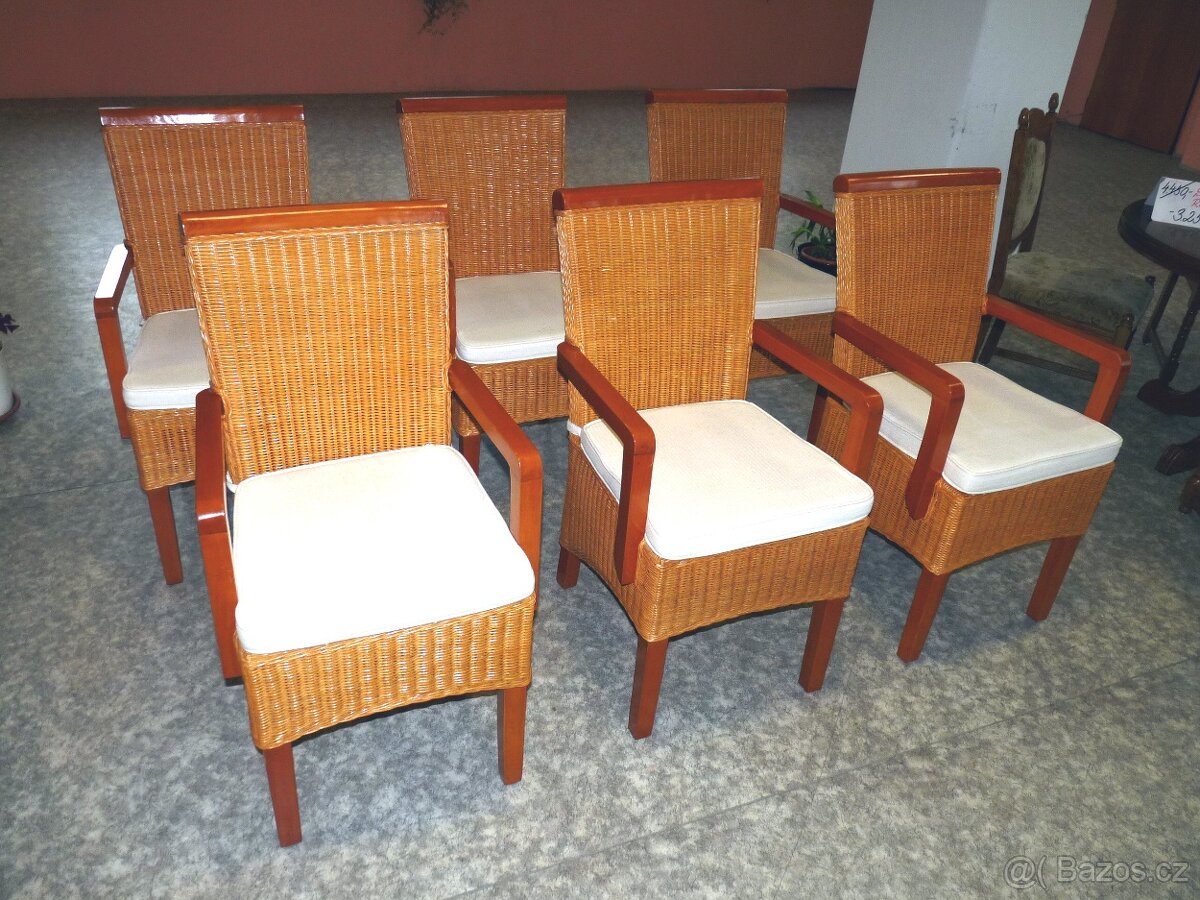 stylové ratanové křesílka 6 ks s podsedáky - 3
