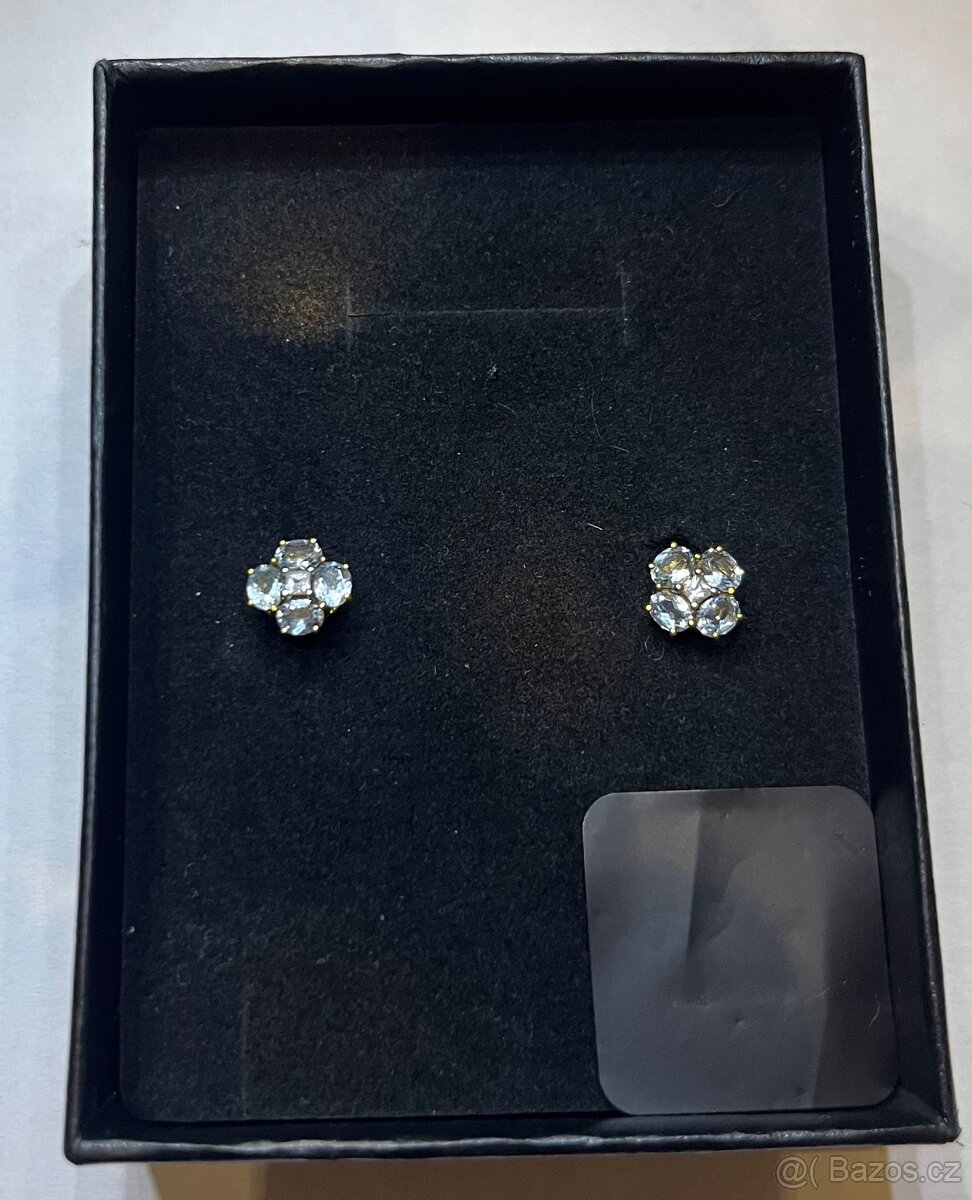 Zlaté náušnice se zirkony a akvamaríny - 3