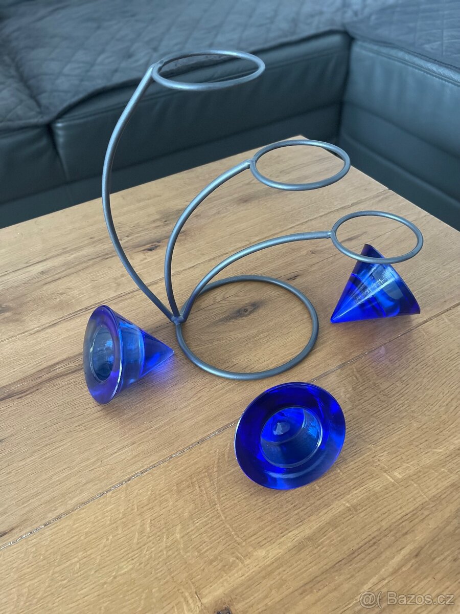 Designový svícen - kov + sklo - 3